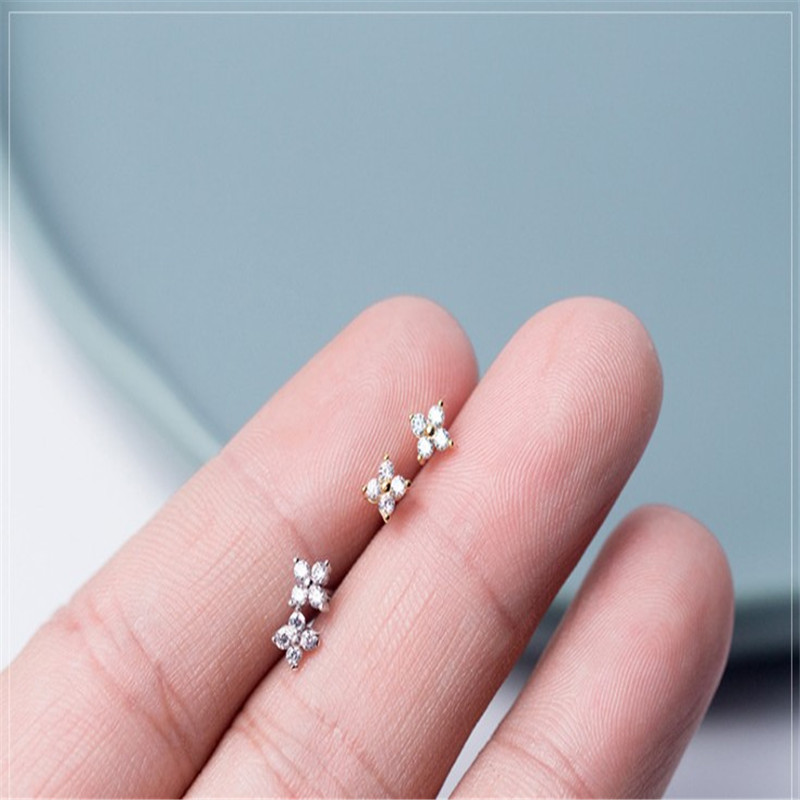 Authentic 925 Sterling Silver Earrings For Women CZ Zircon Crystal Flower Stud Earring Wedding Party Gifts