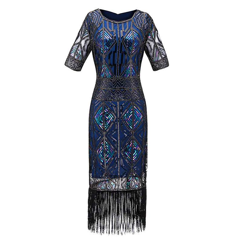 Great Gatsby Dress 1920s Vintage Flapper Sequined Embellished Fringed Dress Sleeve Midi Party Art Deco Double Lady Summer1