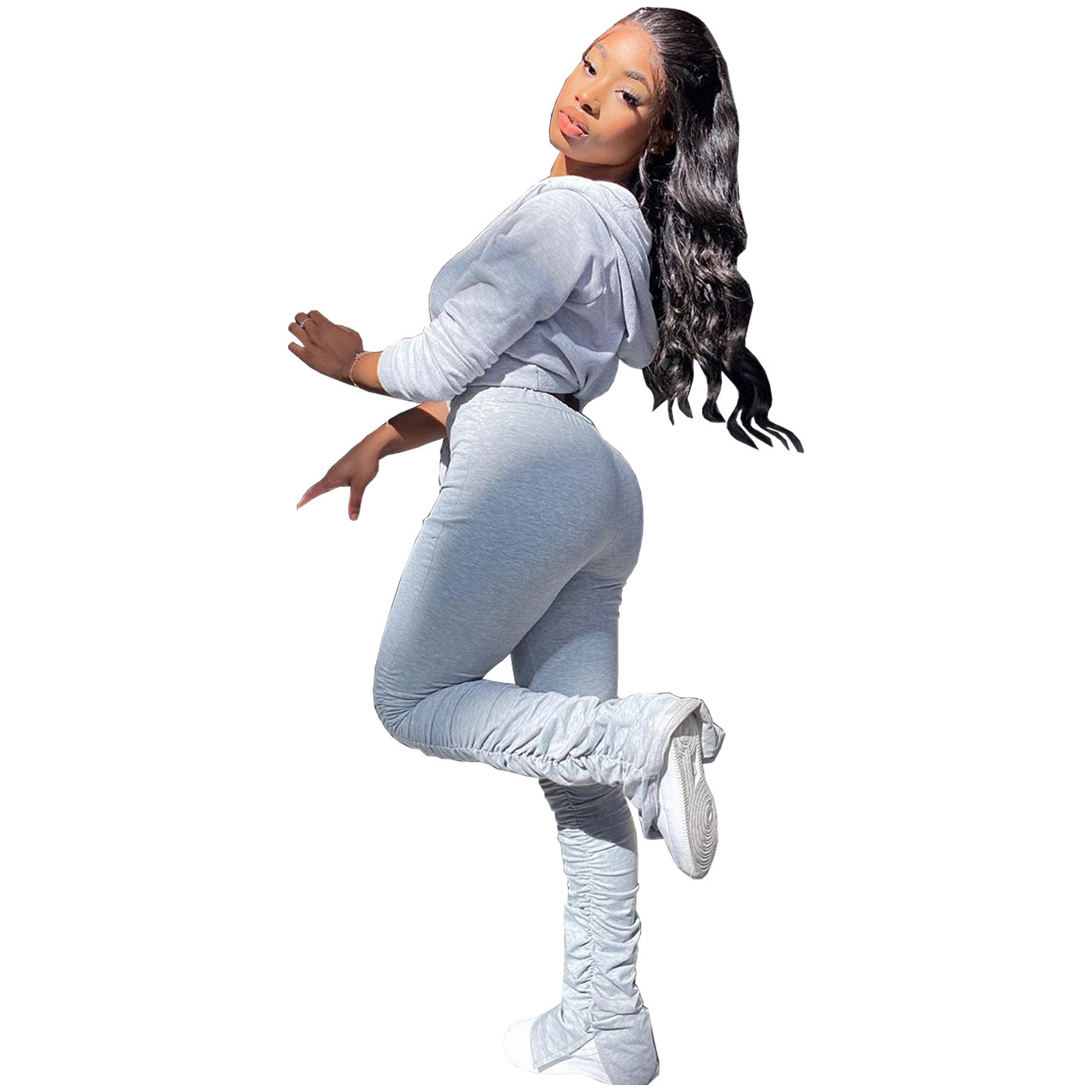 Designer style 2023 tracksuits Women's Fashion Clothing Hoodie Sweater Sports Tracksuit Two-piece Solid Color Pleated Pocket Jogging Suit