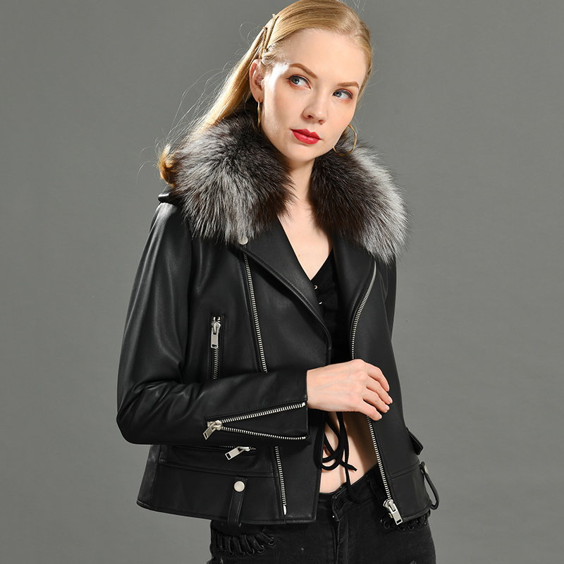 Spring Genuine Leather Jacket Women Fashion Real Sheepskin Coat Rivet Motorcycle Biker Jacket Female Sheep Leather Coat 200917