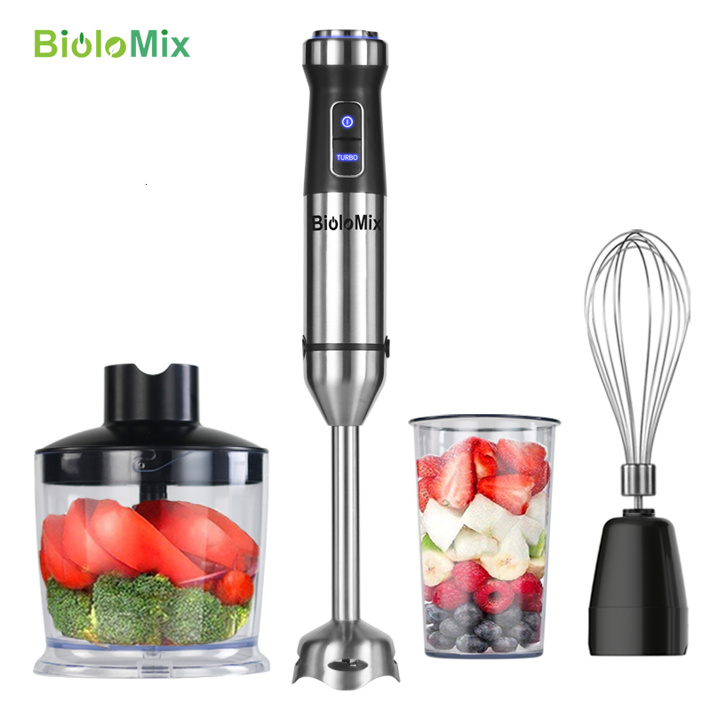 

1100W High Speed Immersion Hand Stick Blender Mixer Includes 500mL Chopper and Whisk 600mL Smoothie Cup Stainless Steel Blades