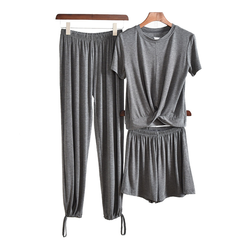 Tracksuits WOMEN pants Suit Outer Wear Thin Modal Short Sleeve T-shirt+Capri Straight-leg Pants+Wide-Leg Shorts Three-piece Set, Black
Tracksuits WOMEN pants Suit Outer Wear Thin Modal Short Sleeve T-shirt+Capri Straight-leg Pants+Wide-Leg Shorts Three-piece Set, Black