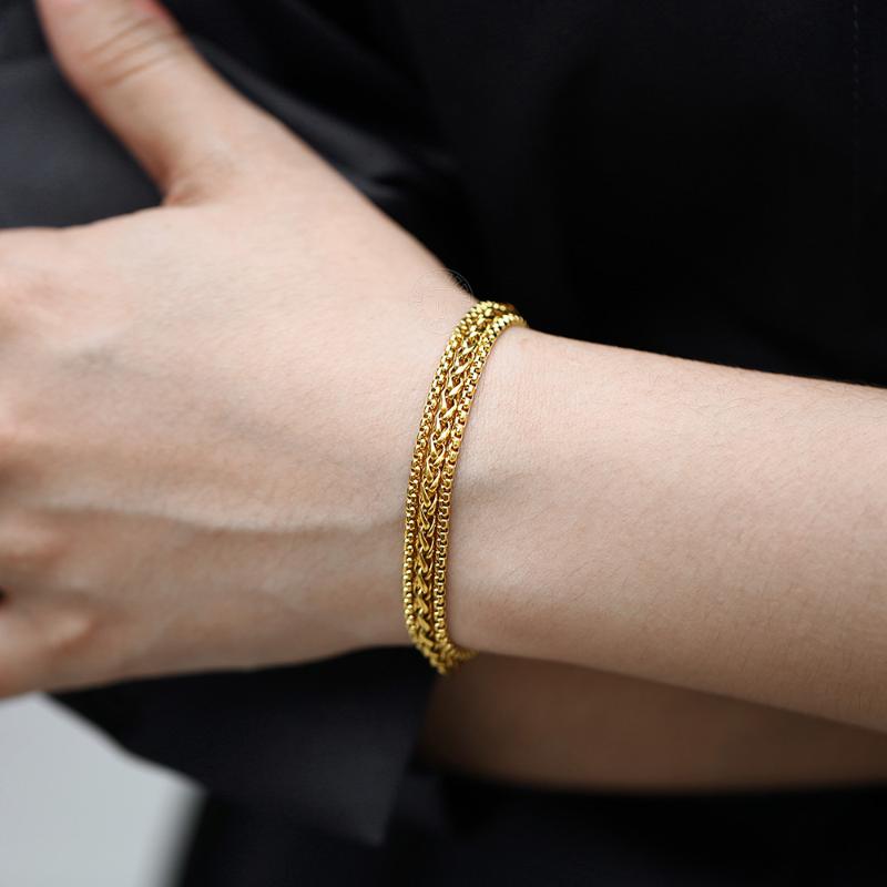 Box Wheat Chain Unique Design Toggle Clasp for Men Women Stainless Steel Bracelet Triple Strands Gold Fashion Jewelry DTBS019
Box Wheat Chain Unique Design Toggle Clasp for Men Women Stainless Steel Bracelet Triple Strands Gold Fashion Jewelry DTBS019