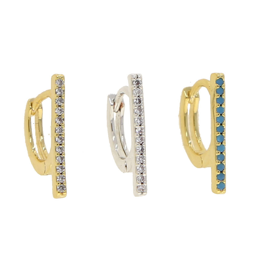 2024 Geometric CZ bar Mini Circle hoop earring for women girl multi piercing hole simple fashion earrings Christmas geometric jewelry gifts