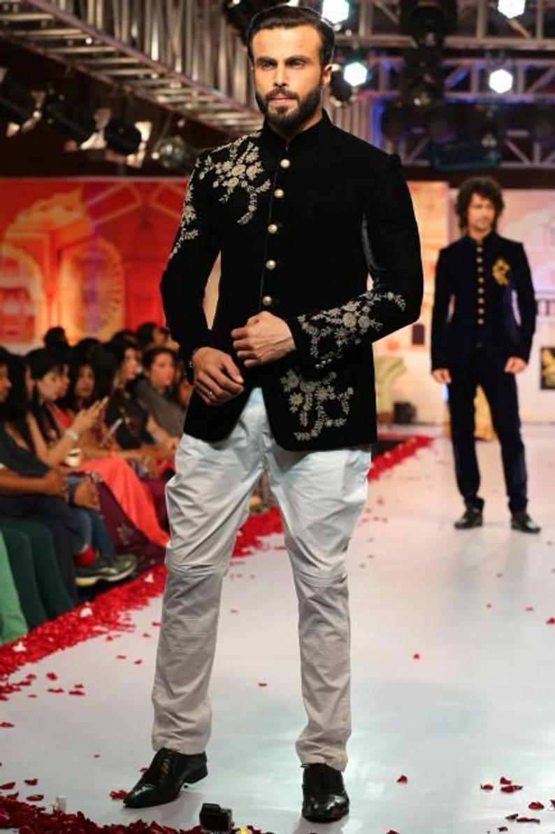 Velvet Groom Wedding Suits Groom Slim Fit Gold Appliques Formal Work Prom Office Blazer Jacket Only One Piece