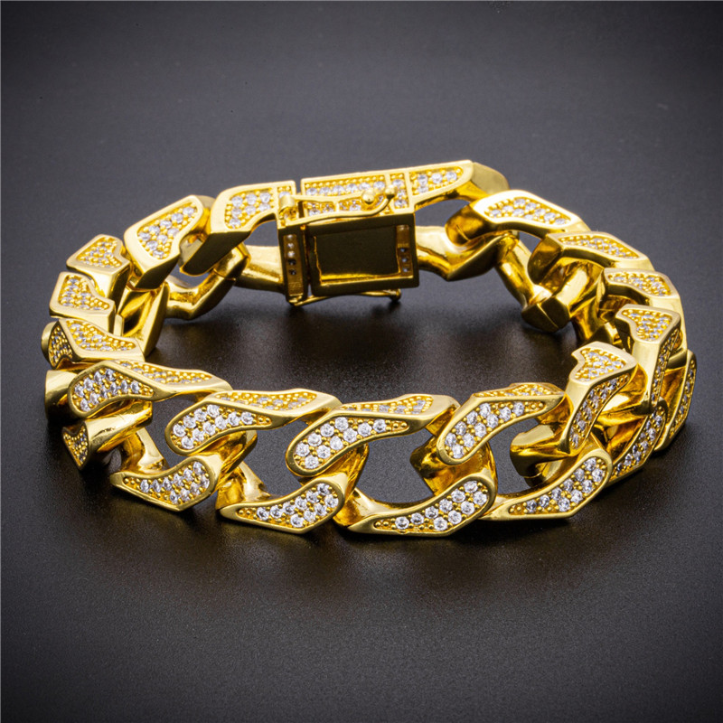 15MM 7/8inch Mens Hip Hop Gold Bracelets CZ Diamond Bracelets Jewelry Fashion Iced Out CZ Diamond Link Chain Bracelet