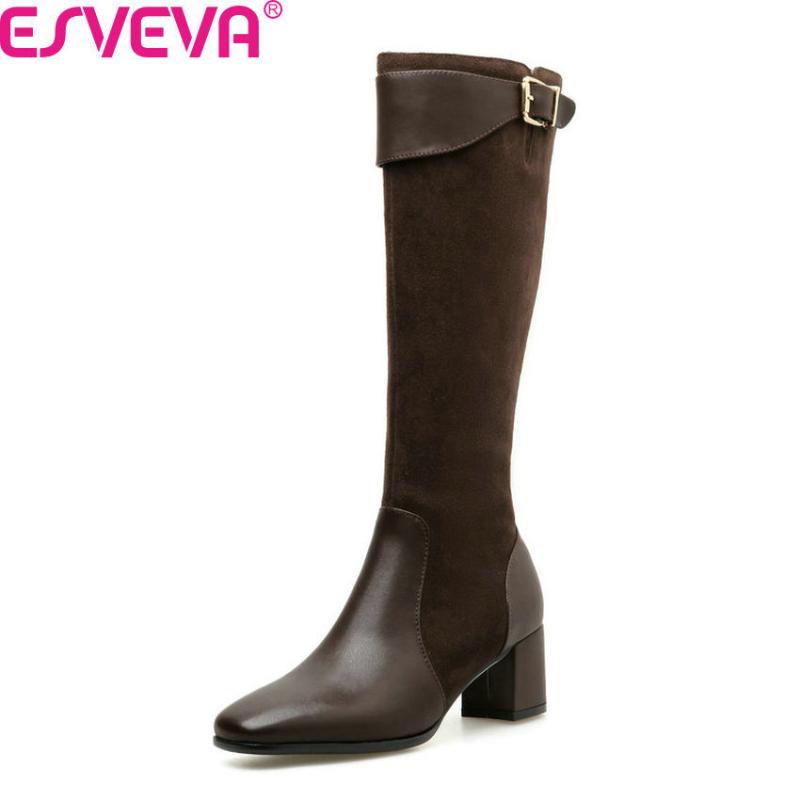 ESVEVA 2020 Patchwork Cow Leather Cow Suede All Match Winter Women Shoes Square Heel Buckle Zipper Knee High Boots Size 34-39, Black
ESVEVA 2020 Patchwork Cow Leather Cow Suede All Match Winter Women Shoes Square Heel Buckle Zipper Knee High Boots Size 34-39, Black