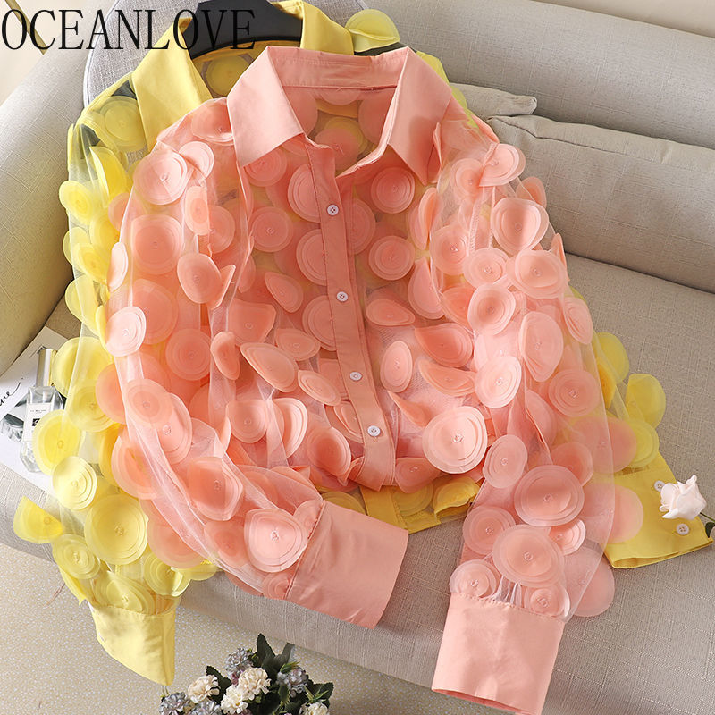 OCEANLOVE Chic Blusas Mujer 3D Floral Mesh Sexy Women Blouses Autumn Long Sleeve Candy Color Korean Shirts Ladies Tops 17987, Black
OCEANLOVE Chic Blusas Mujer 3D Floral Mesh Sexy Women Blouses Autumn Long Sleeve Candy Color Korean Shirts Ladies Tops 17987, Black