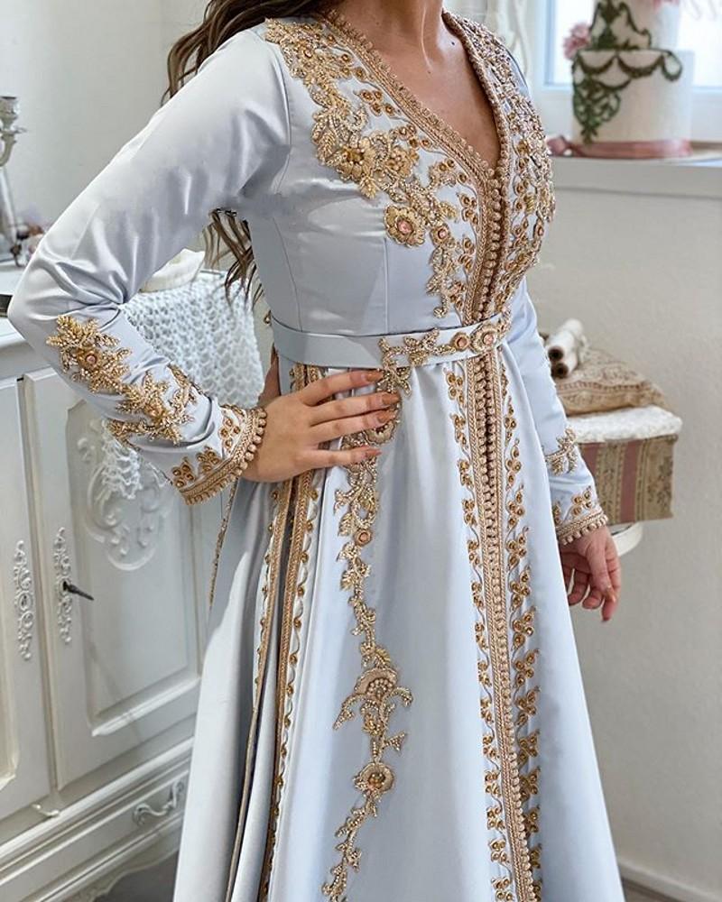 Moroccan Caftan Evening Dresses Beads Hand Work Muslim Evening Dress Arabic Abaya Formal Dress robe de soiree