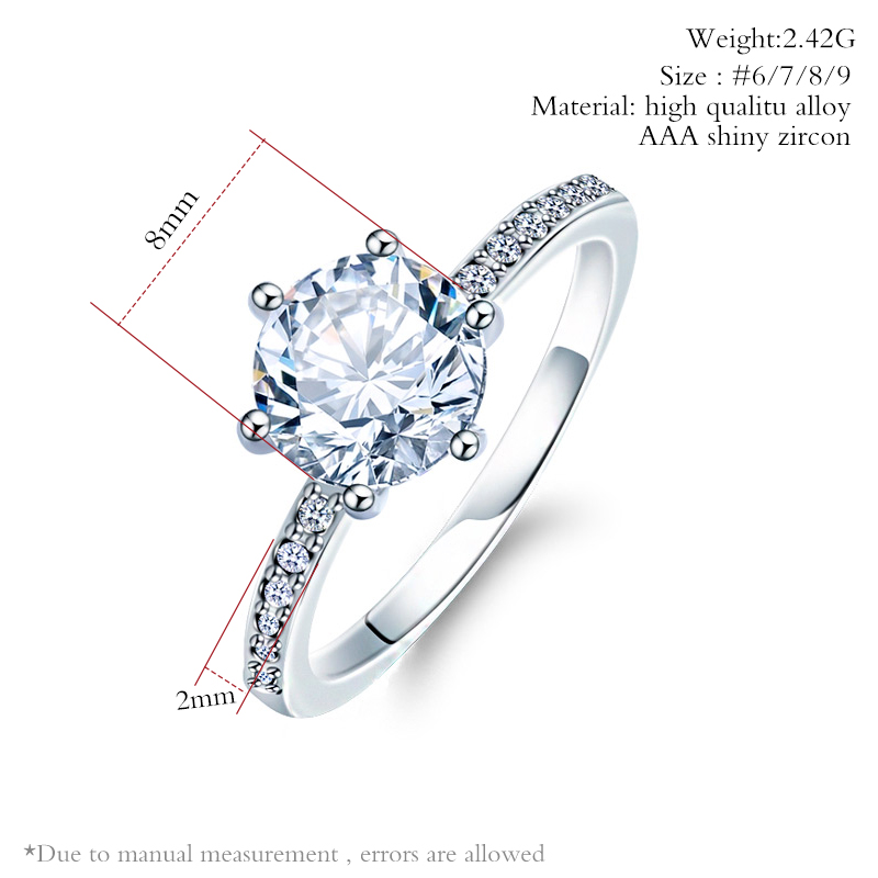 New Fashion Crystal Engagement Design Hot Sale Rings For Women White Zircon Cubic Elegant Ring Female Wedding Jewerly