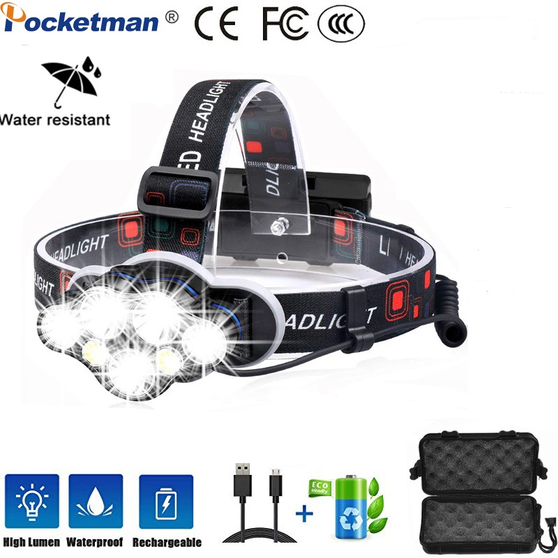 Powerful Headlight 8000 Lumen And Super Bright 7 LED Headlight White Red Light USB Rechargeable Waterproof 8 modes
Powerful Headlight 8000 Lumen And Super Bright 7 LED Headlight White Red Light USB Rechargeable Waterproof 8 modes