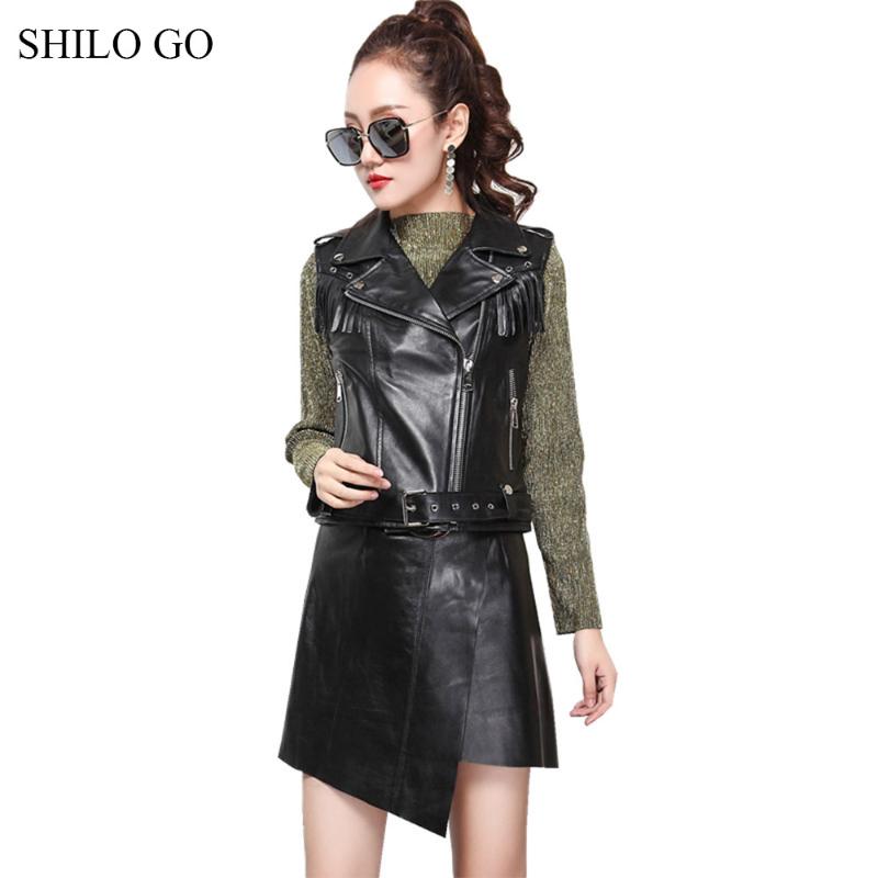 SHILO GO Leather Vest Womens Spring Fashion sheepskin genuine leather Vest button lapel collar tassel shoulder zipper locomotive, Black 
SHILO GO Leather Vest Womens Spring Fashion sheepskin genuine leather Vest button lapel collar tassel shoulder zipper locomotive, Black