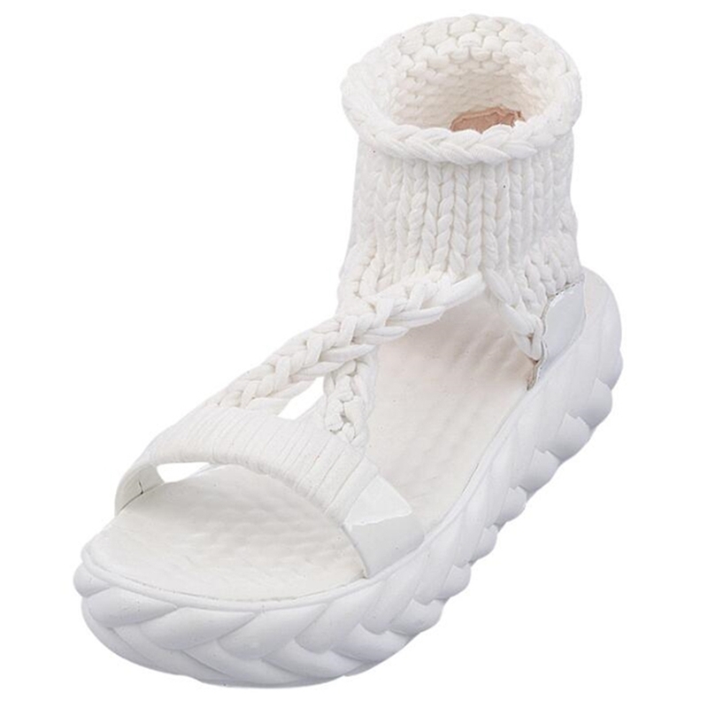 Women Gladiator Sandals Summer Flat Wool Shoes Thick-bottomed Knitting Sandals Solid Ladies Platform Sandalias Zapatos Mujer Y200620