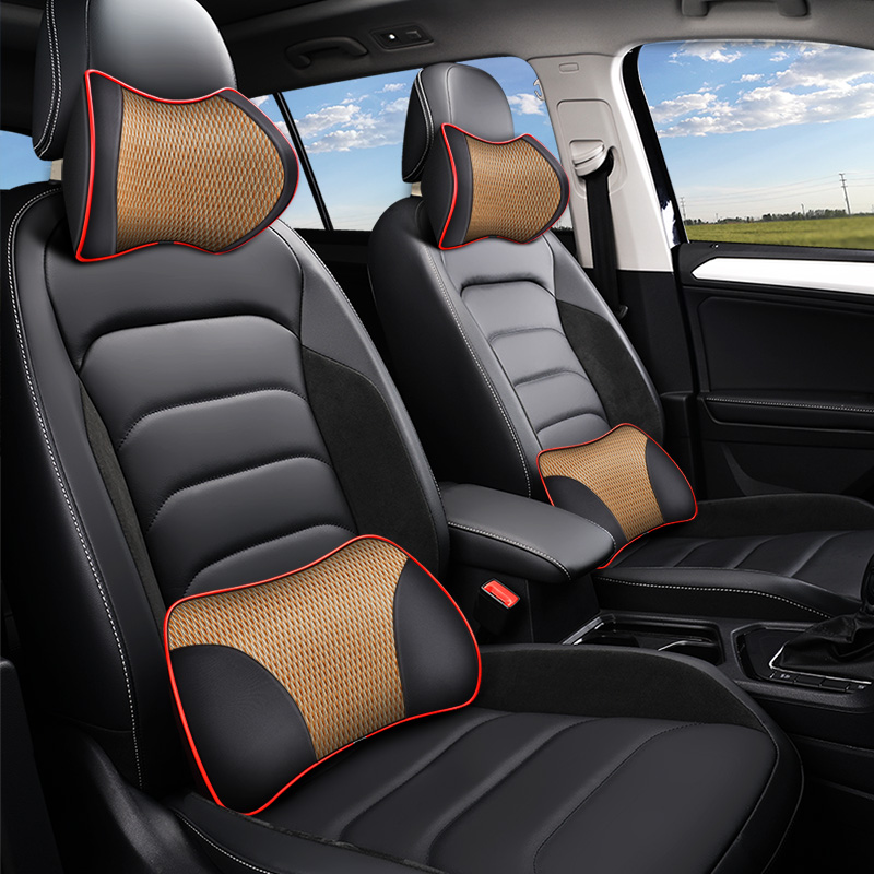 

KKYSYELVA PU Car Seat Headrest Lumbar Cushion Neck Support Memory Back Brace Pillow Supports Ergonomics Auto Accessories Waist