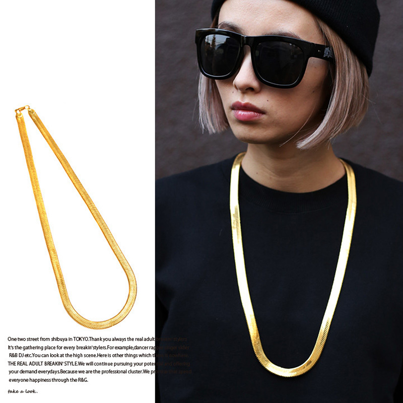 Chains Hip Hop 75cm Herringbone Chain Fashion Style 30in Snake Golden Necklaces Jewelry For Bar Club Male Female Gift1