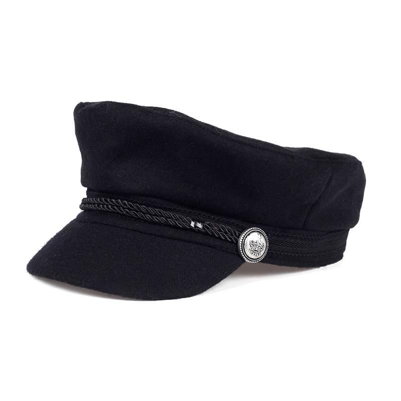 2020 Female hat winter 100% wool fashion black rope fixed crown silver buckle winter warm hat Berets
2020 Female hat winter 100% wool fashion black rope fixed crown silver buckle winter warm hat Berets
