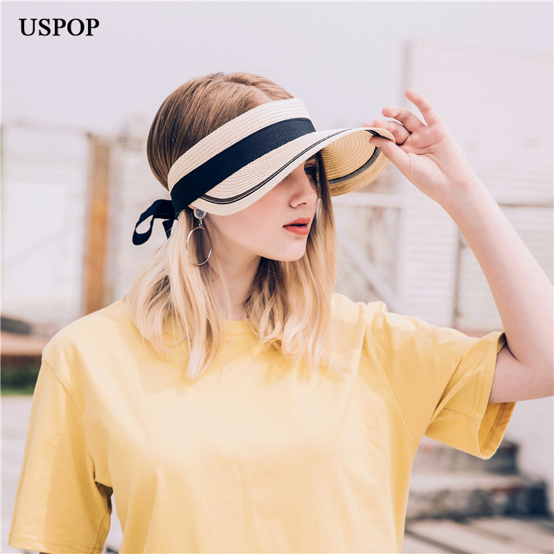 USPOP 2020 New women summer sun hats Fashion wide brim straw hat visor caps without top adjustable ribbon bow-knot beach hat, Khaki
USPOP 2020 New women summer sun hats Fashion wide brim straw hat visor caps without top adjustable ribbon bow-knot beach hat, Khaki