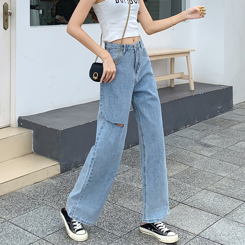 spring Autumn 2020 Korean Casual girls ripped new loose women' high-waisted straight hole wide-leg jeans women mopping pants, Blue
spring Autumn 2020 Korean Casual girls ripped new loose women' high-waisted straight hole wide-leg jeans women mopping pants, Blue