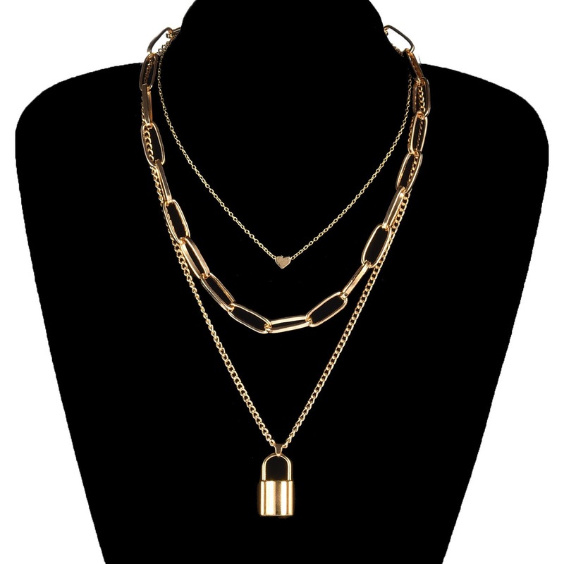 Creative Geometric Chain Heart Lock Necklace Pendant Gold Punk Multilayer Clavicle Necklaces for Women Fashion Neck Jewelry
Creative Geometric Chain Heart Lock Necklace Pendant Gold Punk Multilayer Clavicle Necklaces for Women Fashion Neck Jewelry