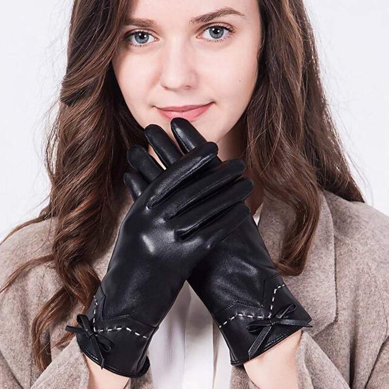 Women leather gloves plus velvet thick touch screen gloves fashion bow warm winter windproof cycling driving E100
Women leather gloves plus velvet thick touch screen gloves fashion bow warm winter windproof cycling driving E100