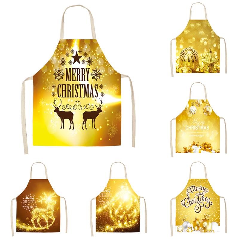 Household items adult childrenhouseworkcleaning anti-fouling apron Christmas series snowflake elk cotton and linen apron