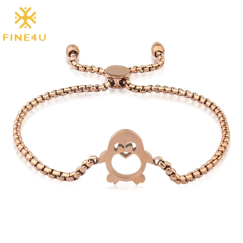 FINE4U B319 Adjustable Penguin Charm Bracelet Rose Gold Color Stainless Steel Link Chain Bracelet for Best Friend
FINE4U B319 Adjustable Penguin Charm Bracelet Rose Gold Color Stainless Steel Link Chain Bracelet for Best Friend