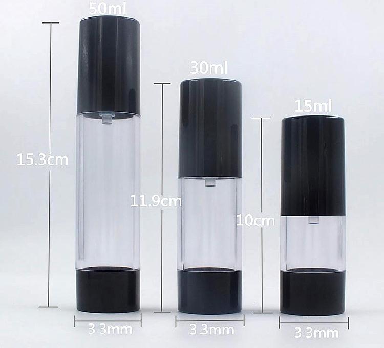 15ml 30ml 50ml Empty Black Airless Pump Dispenser Bottle Refillable Lotion Cream Vacuum Spray Bottle Atomizer SN069
15ml 30ml 50ml Empty Black Airless Pump Dispenser Bottle Refillable Lotion Cream Vacuum Spray Bottle Atomizer SN069