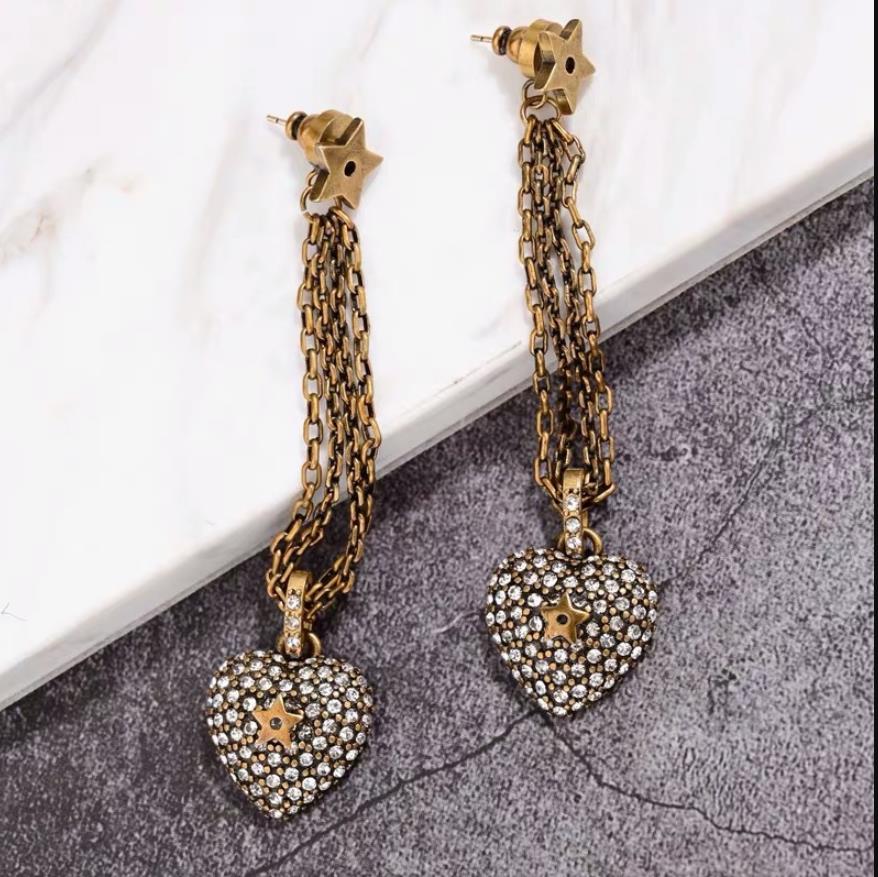 Hot Sale Love back hanging Earrings spring and summer long chain tassel peach heart PENTAGRAM NECKLACE