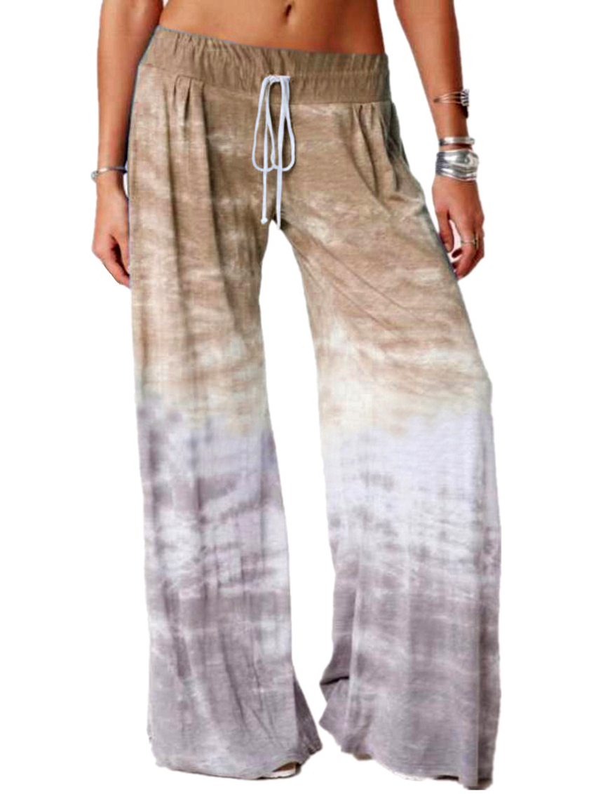 Capris Spot 2021 women European American spring and summer loose gradient color printing yoga wide leg sports trousers