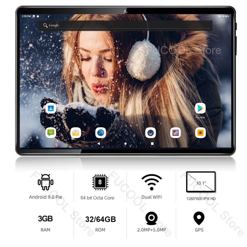 Global Version 10 inch tablet 5G wifi Octa Core 3GB RAM 64GB ROM Android 9 OS 1280x800 IPS 5.0MP Camera 4G FDD LTE Type C GPS, Black
Global Version 10 inch tablet 5G wifi Octa Core 3GB RAM 64GB ROM Android 9 OS 1280x800 IPS 5.0MP Camera 4G FDD LTE Type C GPS, Black