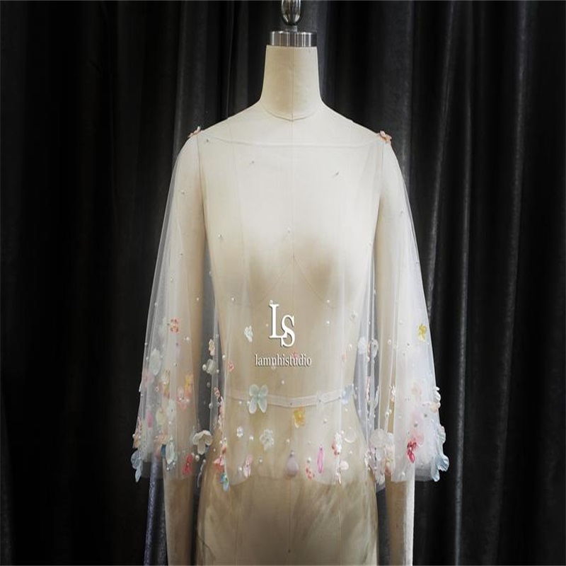 Colorful Bridal Lace Jacket Batesu Long Sleeves Bead Appliques Wrap Sheath Bridal Bolero Custom Made High Quality Jacket For Wedding Dresses