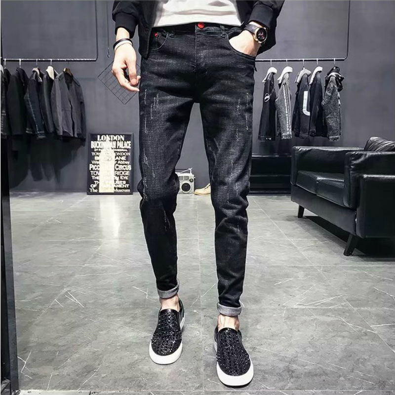 Hot 2020 fashion teenagers thin elastic men's slim jeans youth casual black pants students Korean small feet slim pencil pants, Blue
Hot 2020 fashion teenagers thin elastic men's slim jeans youth casual black pants students Korean small feet slim pencil pants, Blue
