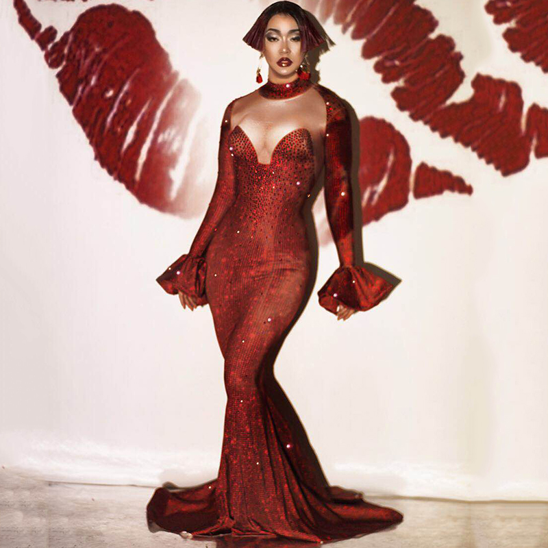 2020 Female Sexy Rhinestone Dress Red Long Sleeve Tail Long Dress Nightclub Singer Dancer Gogo Dj Ds Evening Party DQS5264, As picture
2020 Female Sexy Rhinestone Dress Red Long Sleeve Tail Long Dress Nightclub Singer Dancer Gogo Dj Ds Evening Party DQS5264, As picture