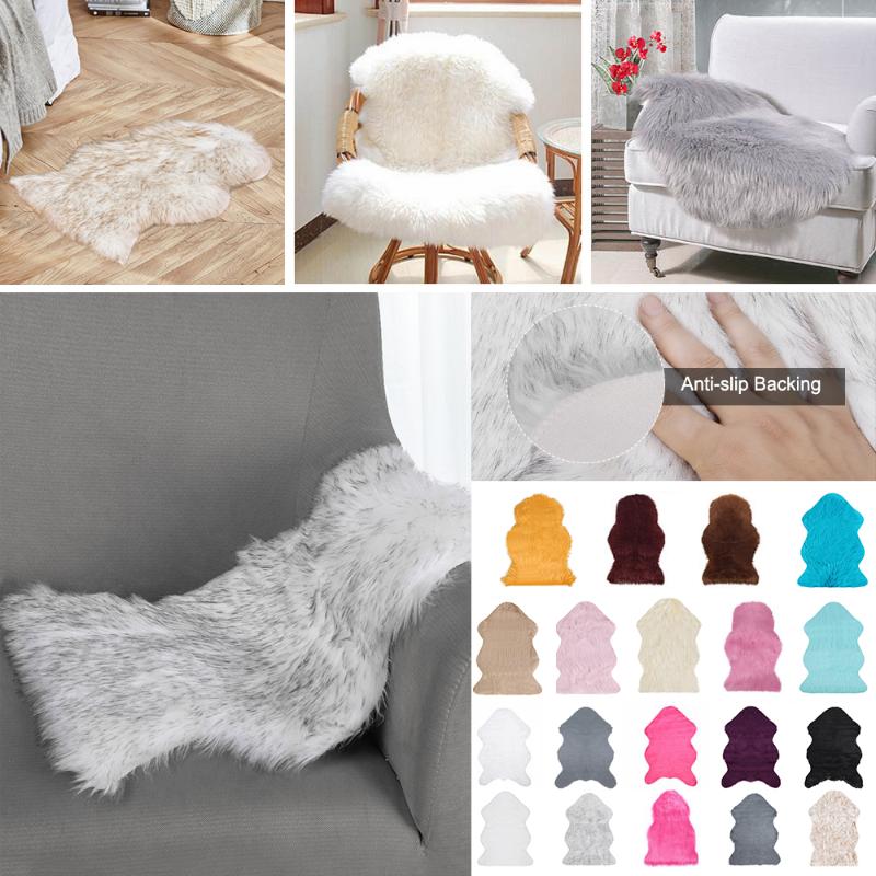Faux Fur Sheepskin Fur Area Rugs Fluffy Mats Sofa Chair Cushion Living Room Bedroom Blanket Anti-Skid Carpet 40x60cm 60x90cm