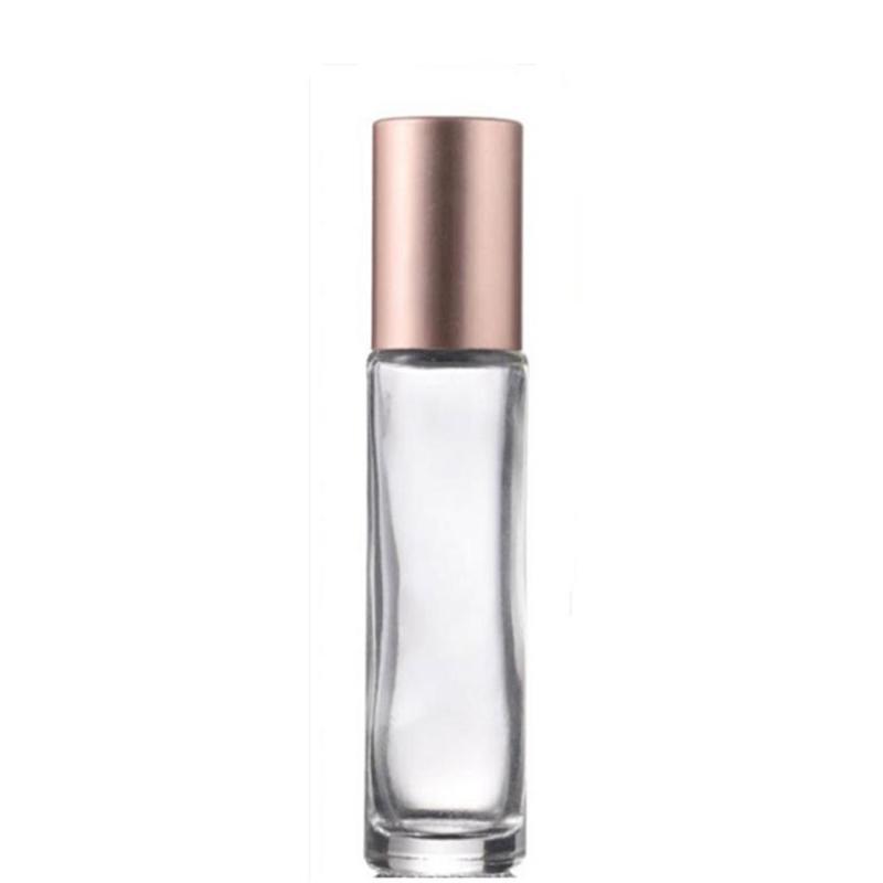 5pcs 10ml Portable Glass Roller Rollerball Essential Oil Bottles rose gold Mist Container Travel Refillable Bottles Transparent