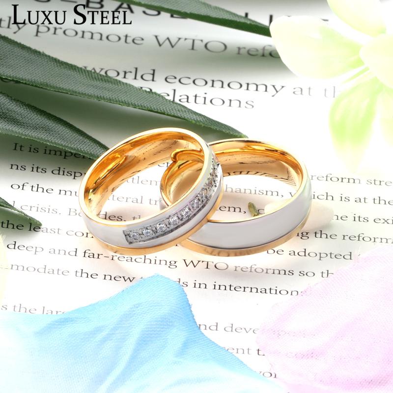 LUXUSTEEL cubic zirconia ring Couple Jewelry Gold Color anillo Stainless Steel Engagement Rings Women Men Finger Accessories
LUXUSTEEL cubic zirconia ring Couple Jewelry Gold Color anillo Stainless Steel Engagement Rings Women Men Finger Accessories