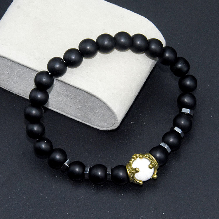 Charm Bracelet for Men Fashion Antique crown High quality Tiger eye stone bead Bracelets Jewelry Male