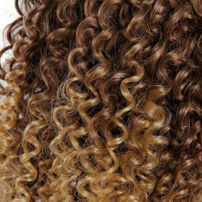 Mongolian Kinky Curly Ombre honey blonde Wraps drawstring Clip in on Ponytail Extensions Ombre Drawstring Hair Pieces 120g