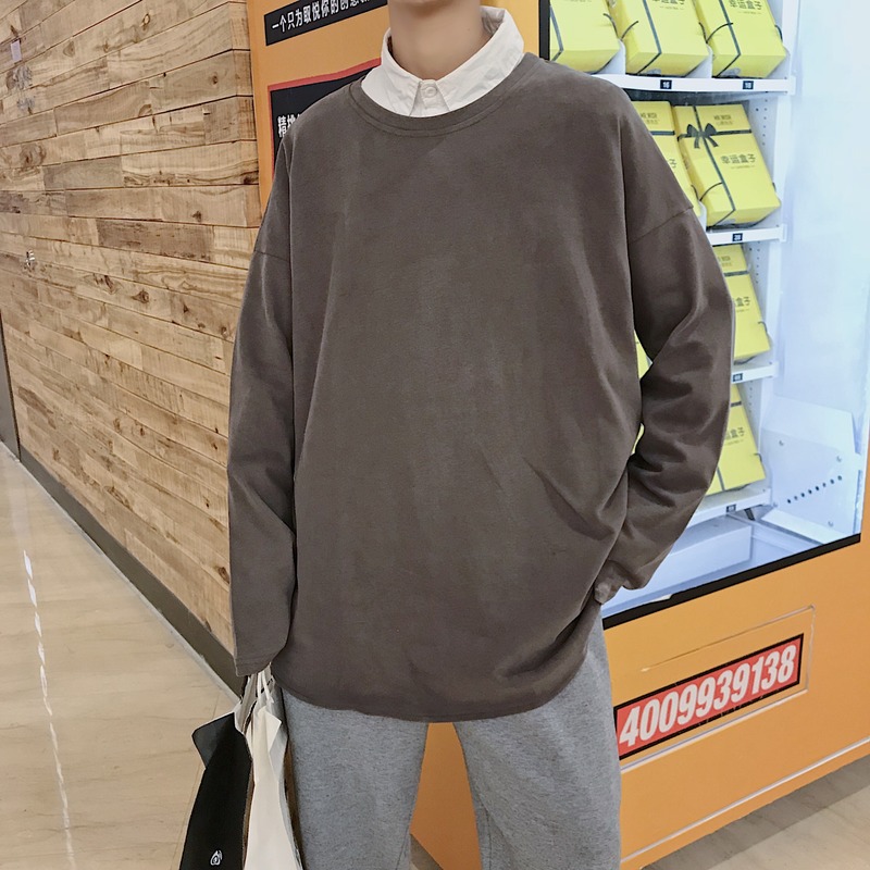 Trendy casual long-sleeved T-shirt men's loose harbor wind pure color bottom shirt spring new ins round collar T-shirt, Dark grey
Trendy casual long-sleeved T-shirt men's loose harbor wind pure color bottom shirt spring new ins round collar T-shirt, Dark grey