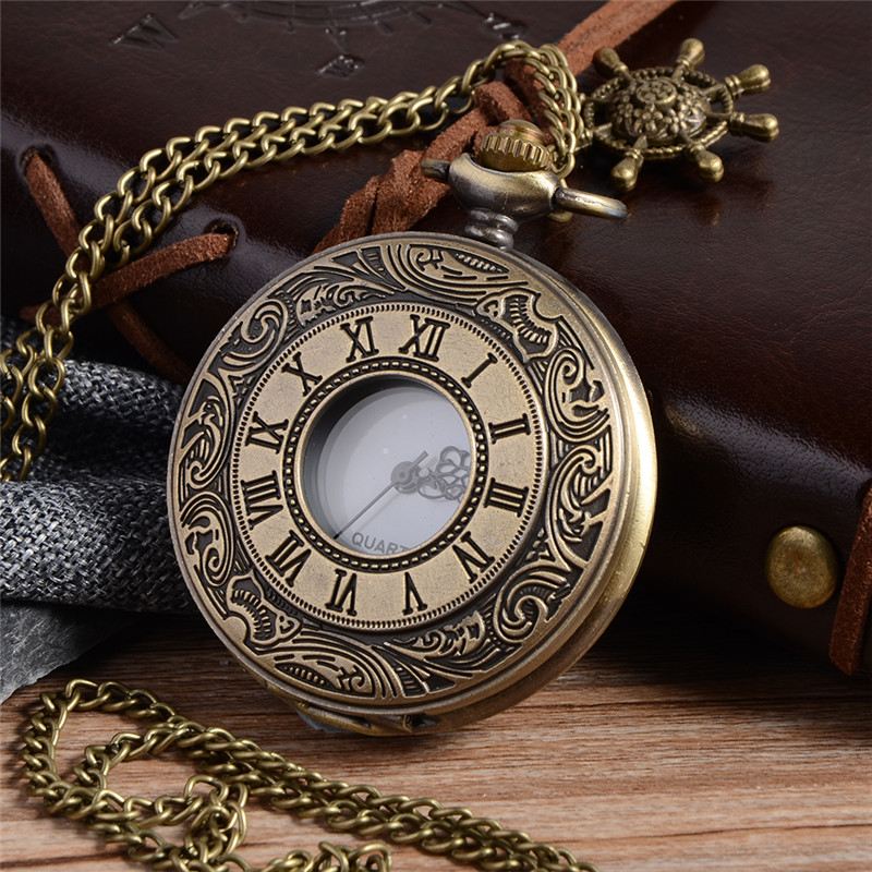 

Steampunk Bronze Quartz Pocket Watch Vintage Roman Numerals Clock Men Women's Necklace Chain Pendant Fob Watch Relogio De Bolso, As show
