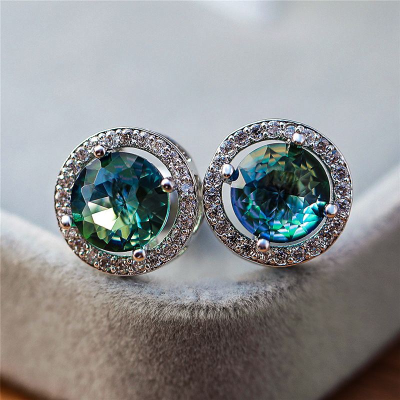 Stud Luxury Female Round Blue Green Earrings Elegant Silver Color Zircon Stone Vintage Wedding For Women
Stud Luxury Female Round Blue Green Earrings Elegant Silver Color Zircon Stone Vintage Wedding For Women