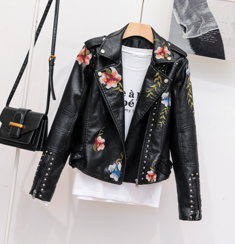 Top Quality Women's female's zipper Rivets Embroidery Flower Leather Jacket Blazer new DJ Punk leather short jacket Motorcycle Jacket, Black
Top Quality Women's female's zipper Rivets Embroidery Flower Leather Jacket Blazer new DJ Punk leather short jacket Motorcycle Jacket, Black
