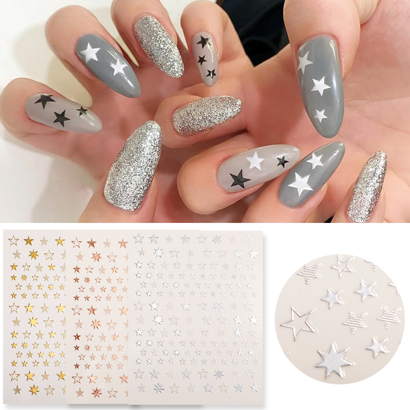 1pcs Laser Silver Lovely Stars Geometry 3D Nail Art Stickers Rose Gold Self-Adhesive Stickers for Nails Decoration Accessory, Pattern-14
1pcs Laser Silver Lovely Stars Geometry 3D Nail Art Stickers Rose Gold Self-Adhesive Stickers for Nails Decoration Accessory, Pattern-14