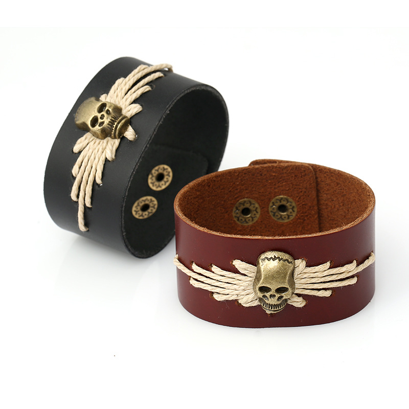 Punk Style Men Women Genuine Leather Skull Wrap Bracelet Vintage Black Brown 3.5CM Wide Cuff Bangles Simple Snap Button Clasp
Punk Style Men Women Genuine Leather Skull Wrap Bracelet Vintage Black Brown 3.5CM Wide Cuff Bangles Simple Snap Button Clasp