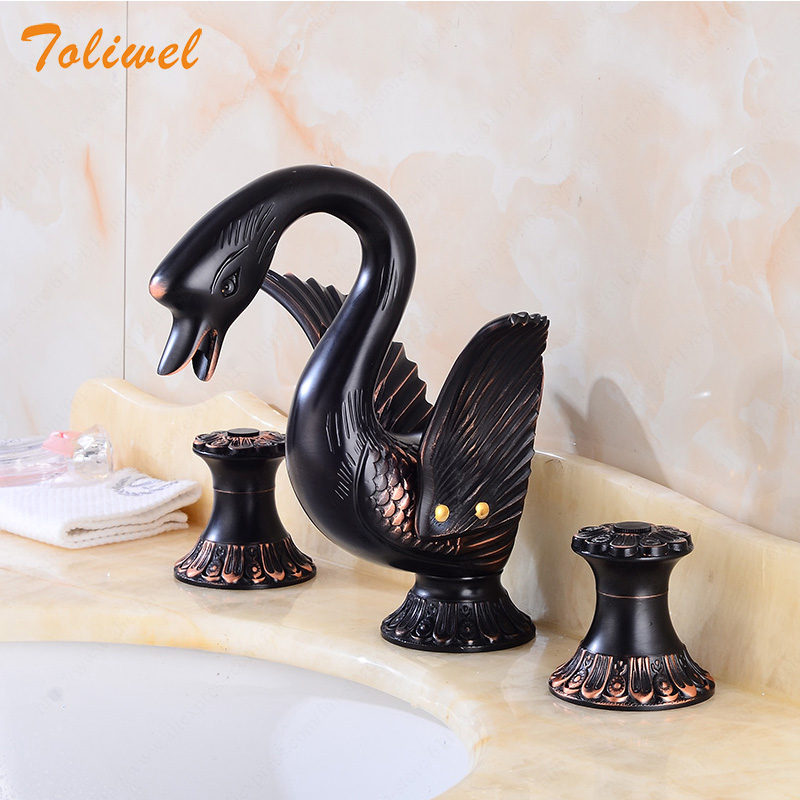 ORB Black 3PCS Deck-mounted Widespread Swan Bathroom Faucet Mixer Tap Lavatory Sink Brass Golden Basin faucet Cold Hot Water Tap
ORB Black 3PCS Deck-mounted Widespread Swan Bathroom Faucet Mixer Tap Lavatory Sink Brass Golden Basin faucet Cold Hot Water Tap