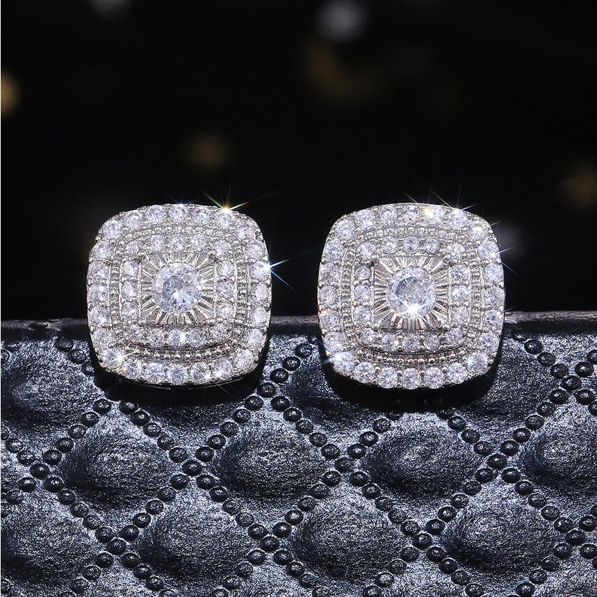 Sterling Sier Square Stud Earrings with White CZ Dia for Women - Party Gift Free shipping