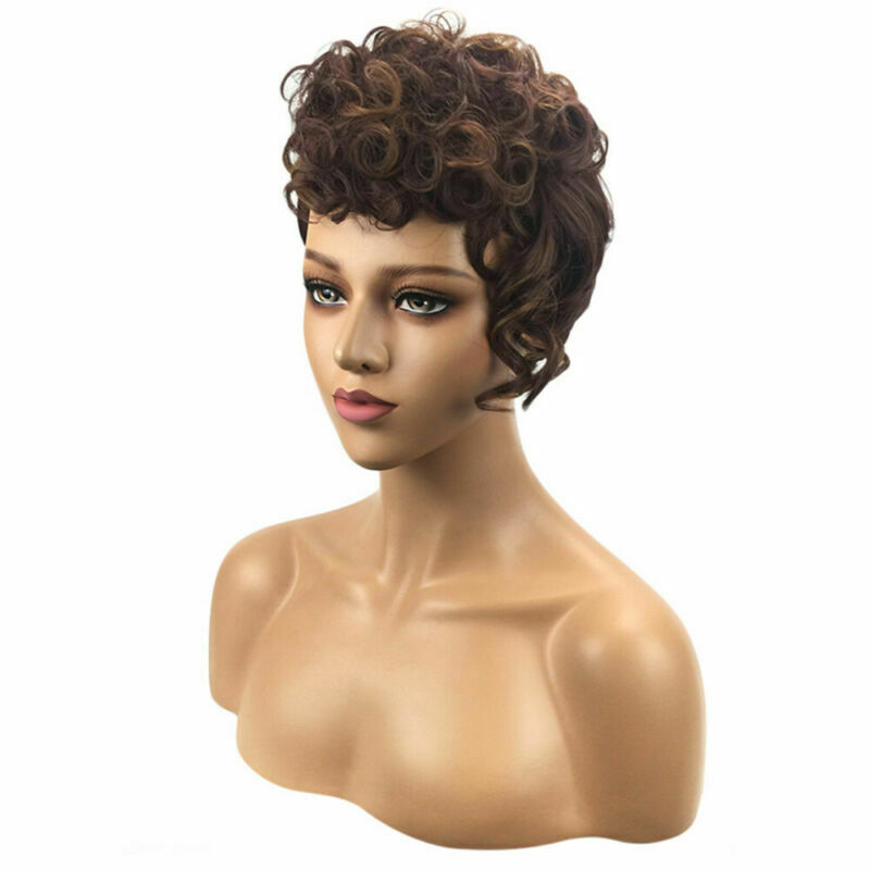 Short Curly Wigs Brown Full Hair Pexie Wig For Black Women African Lady Party