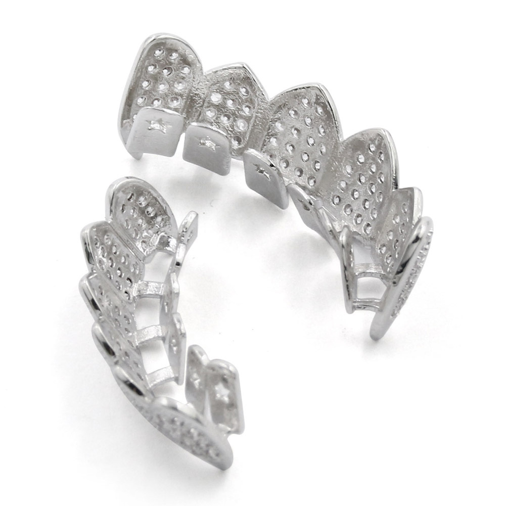 Hip Hop Iced Out CZ Gold Teeth Grillz Caps Top and Bottom Diamond Tooth Grillzs Set For Men Women Gift Grills