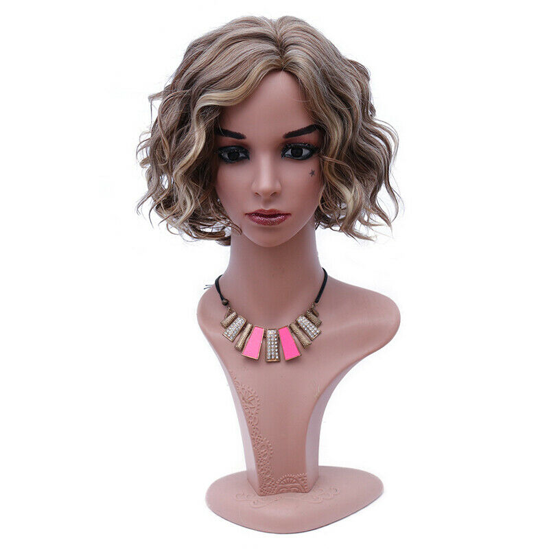 Brown Blonde Short Curly Wavy Curly Hair Synthetic Fashion Women Full Wig Daily