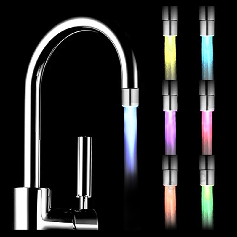 New LED Faucet Fashion 3 Colors Water Glow Tap LED Faucet Light Temperature Control Faucets Sensor Sink Taps Lights With Adapte